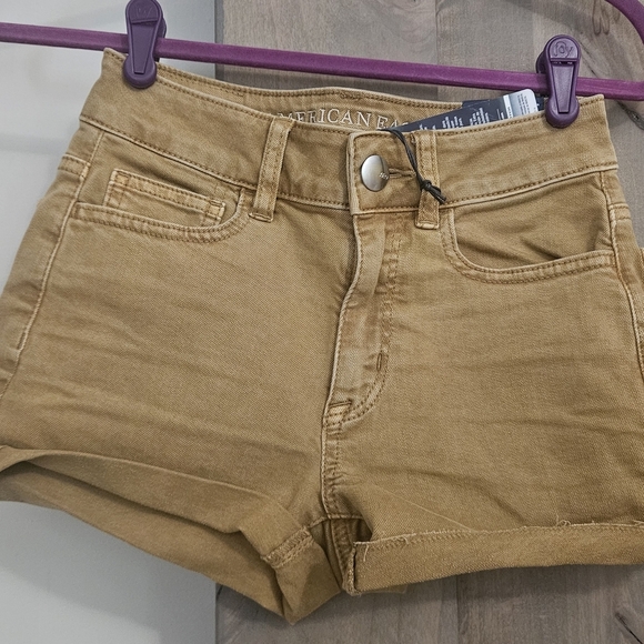 AMERICAN EAGLE High Rise Shortie Super Stretch In Golden Khaki. Size 00 NWT - Picture 3 of 11
